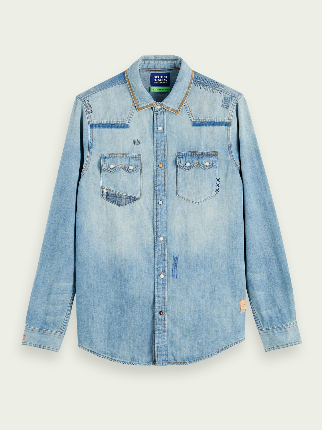 Ikat Detailed Western Denim Shirt | Scotch And Soda Outlet