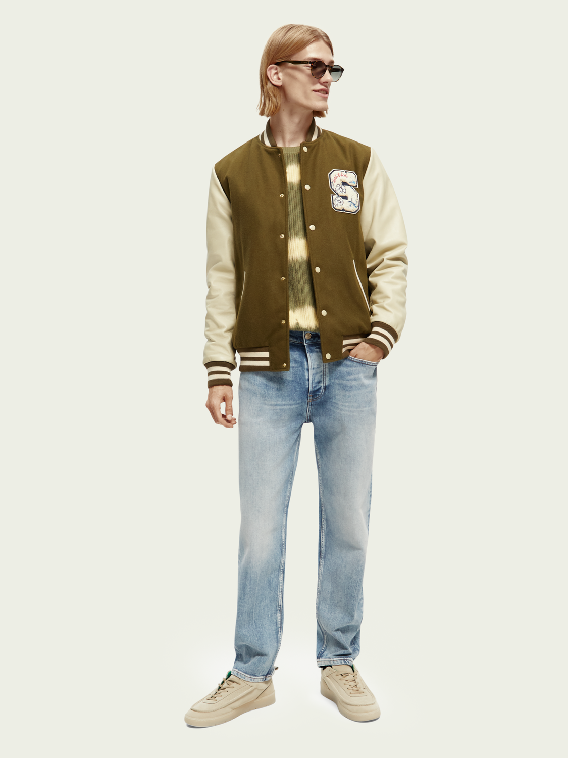 Wool-Blended Leather-Sleeved Varsity Jacket | Scotch And Soda Outlet