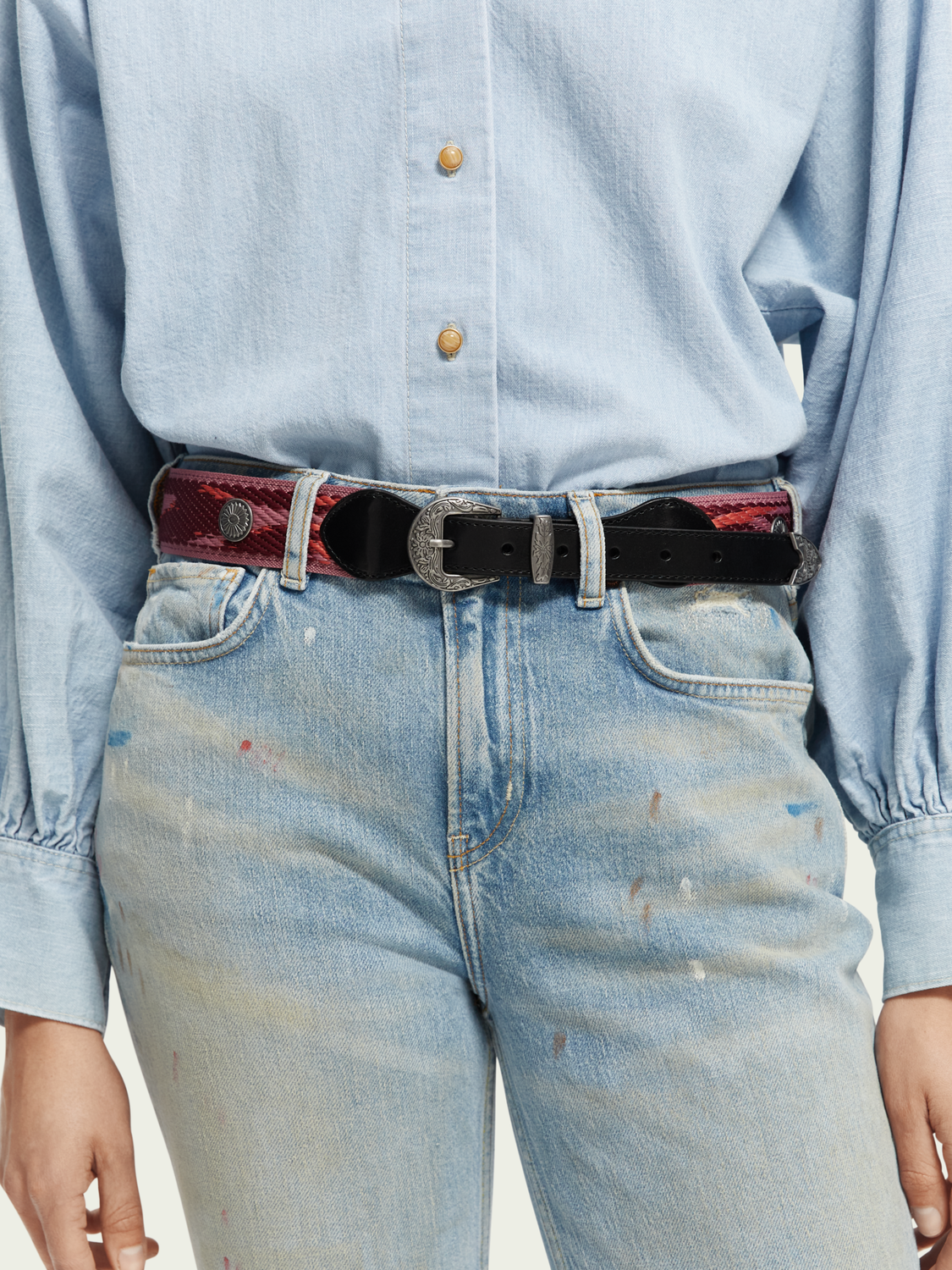 Patterned Western Leather Belt | scotch & soda outlet