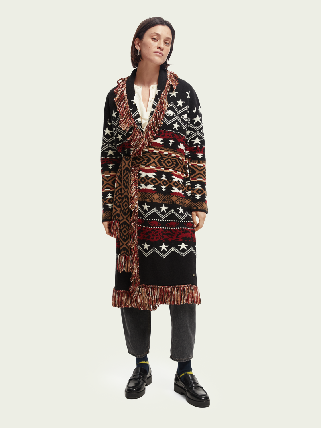 Jacquard Woven Fringed Cardigan | scotch & soda outlet