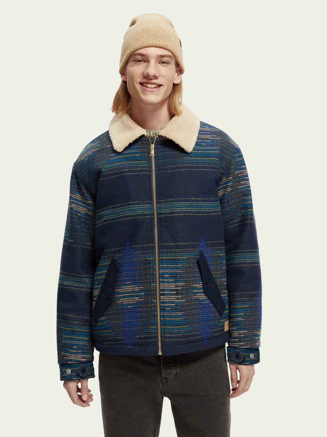 Teddy-Lined Jacquard Bomber Jacket | Scotch And Soda Outlet
