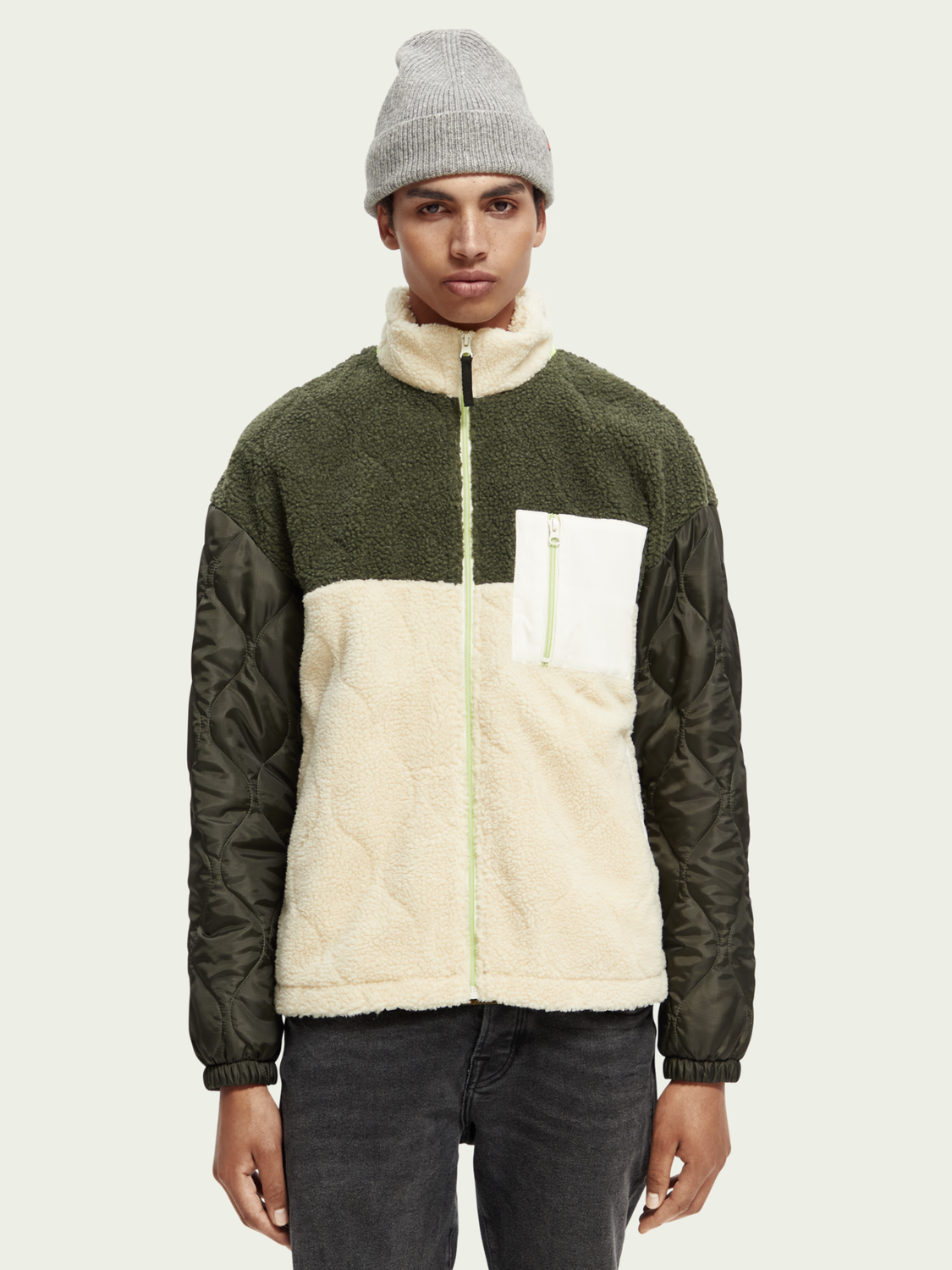 Panelled Quilted Teddy Jacket | Scotch And Soda Outlet