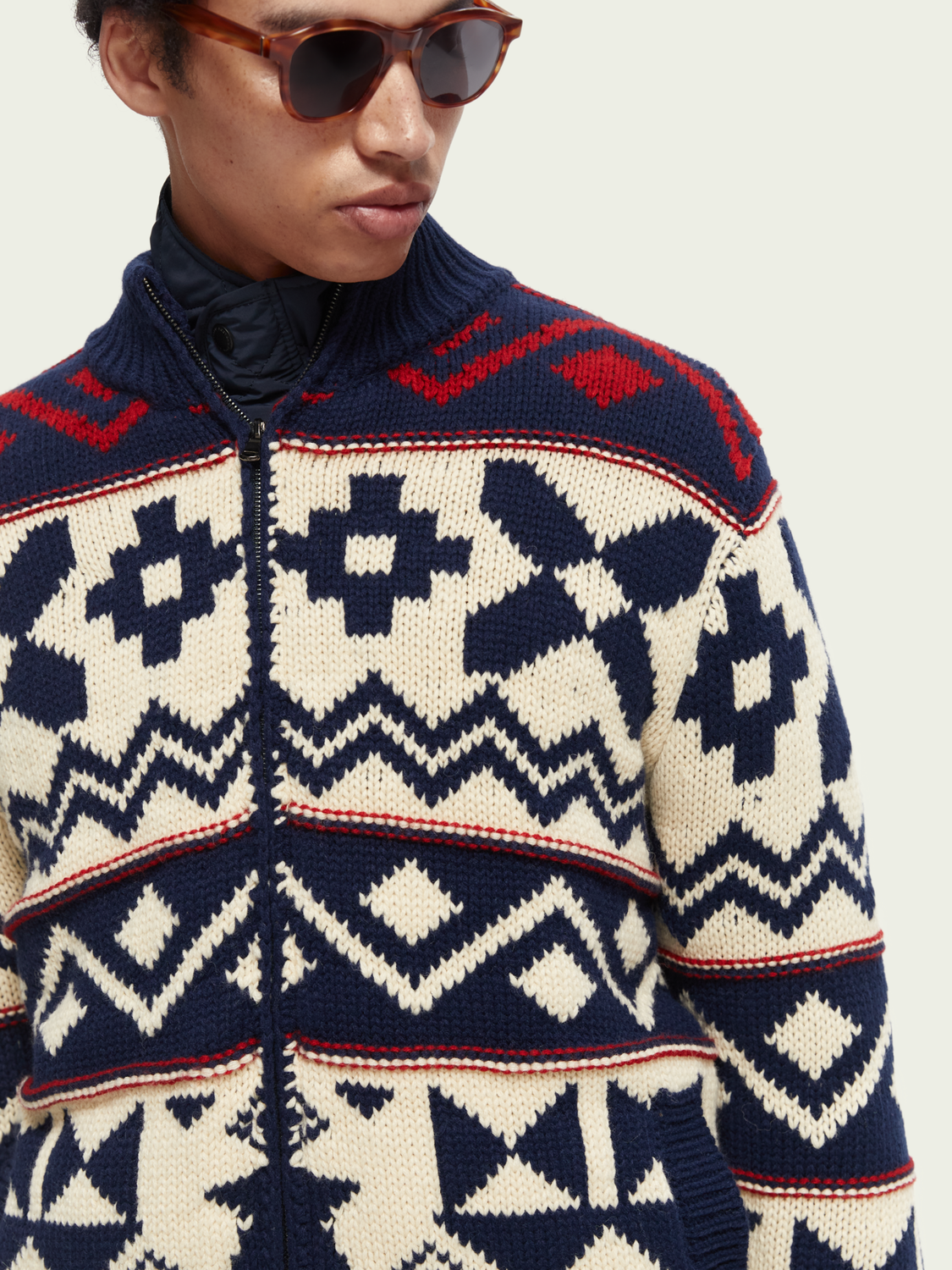 Chunky Wool-Blend Zip Cardigan With Detachable Inner Jacket | Scotch And Soda Outlet