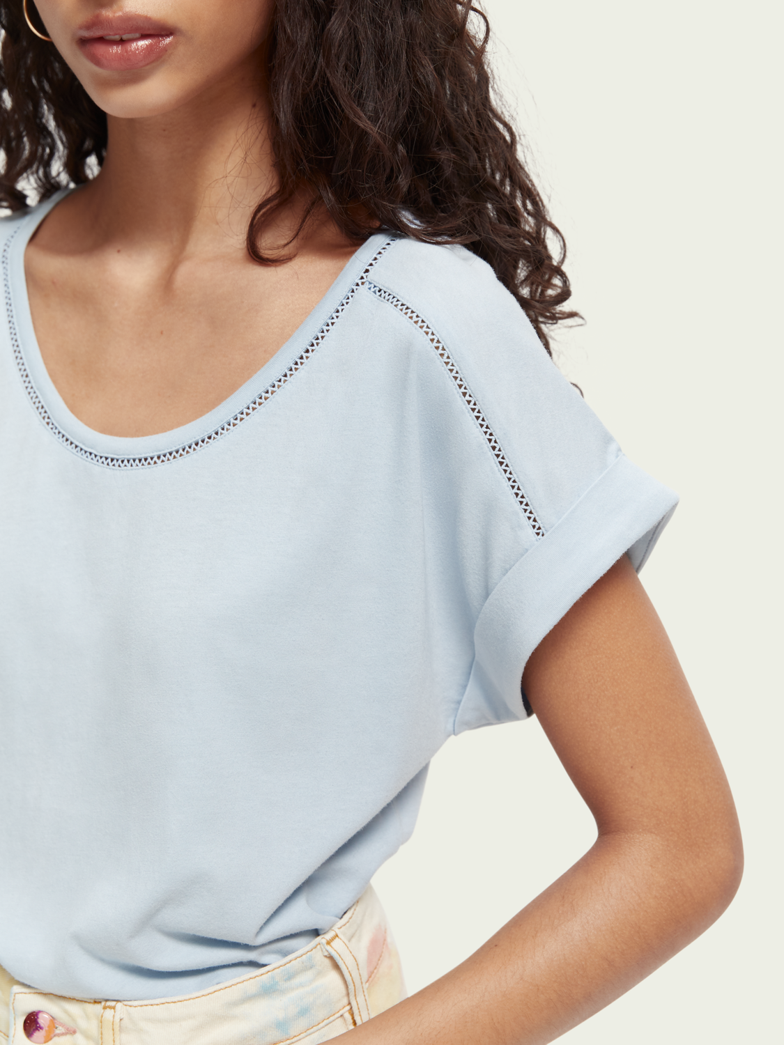 Scoop Neck Ladder Tape T-Shirt | scotch & soda outlet