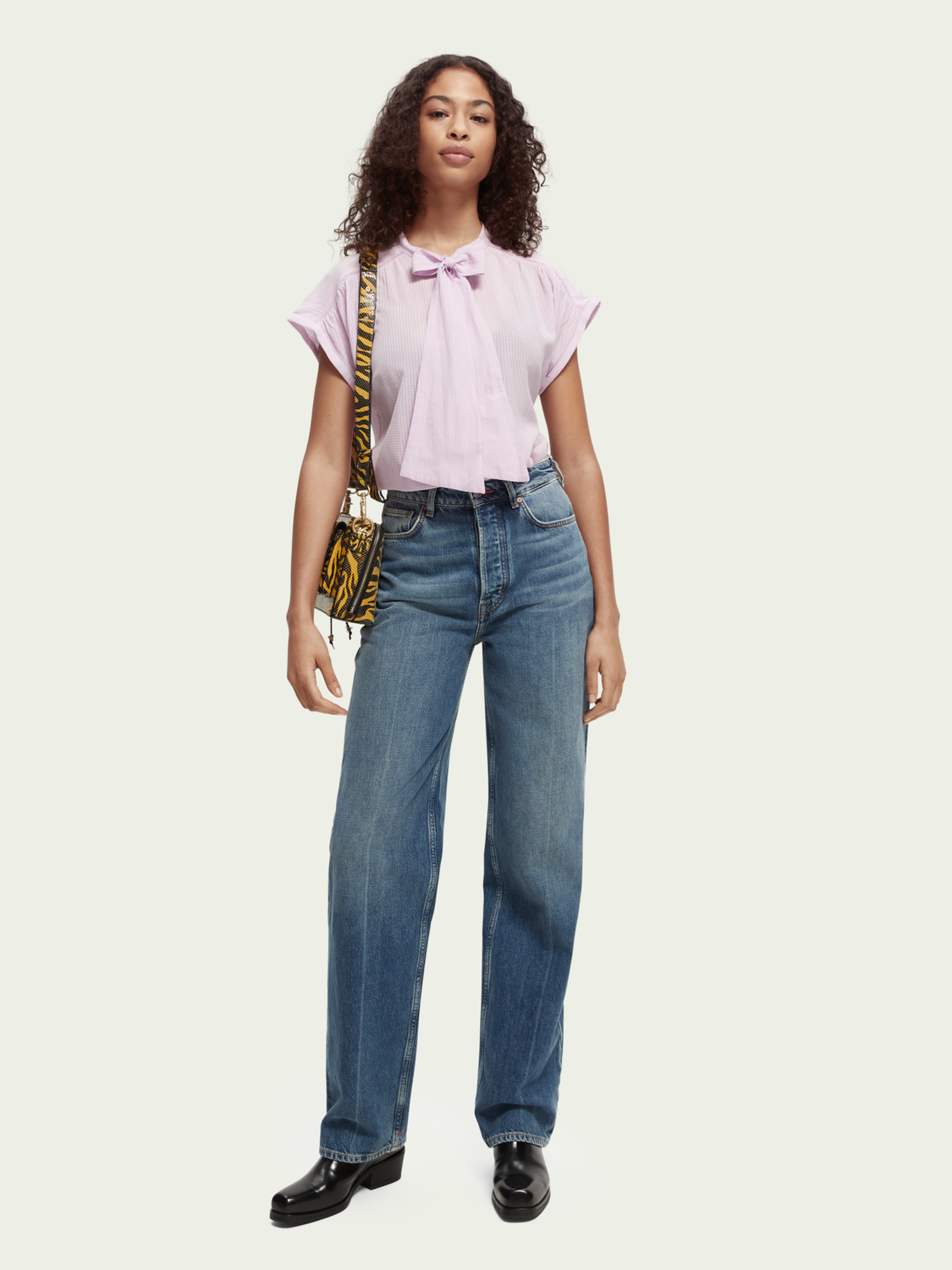 Relaxed-Fit Short-Sleeve Shirt With Tie-Neck | scotch & soda outlet