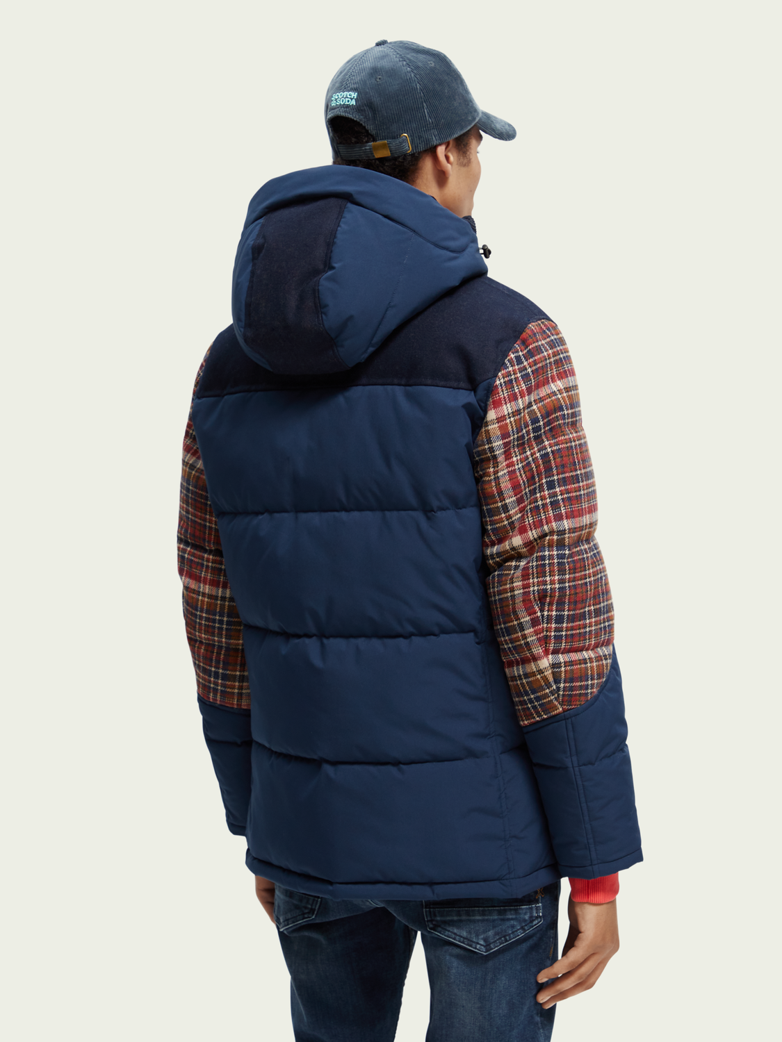 Water-Repellent Check-Panelled Puffer Jacket | Scotch And Soda Outlet