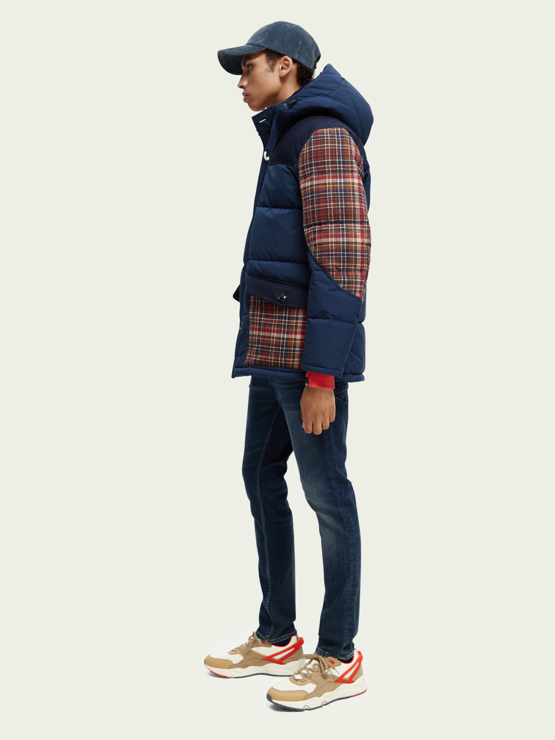 Water-Repellent Check-Panelled Puffer Jacket | Scotch And Soda Outlet