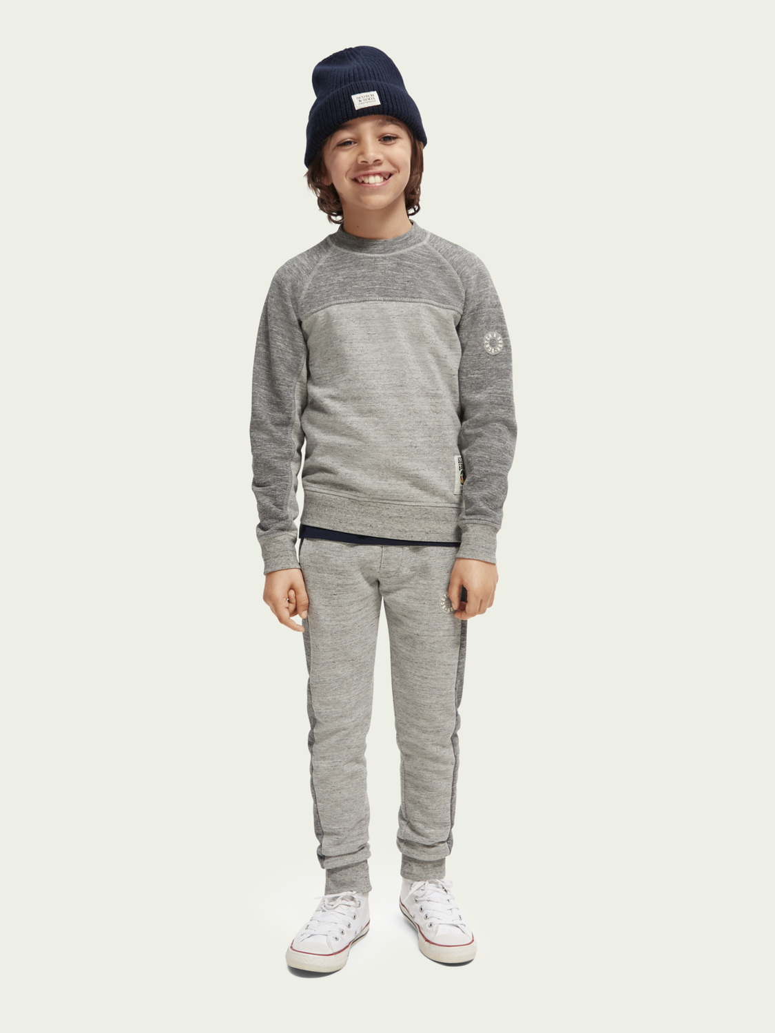 Scotch Soda Outlet | Panelled Melange Crewneck Side-Zip Sweatshirt