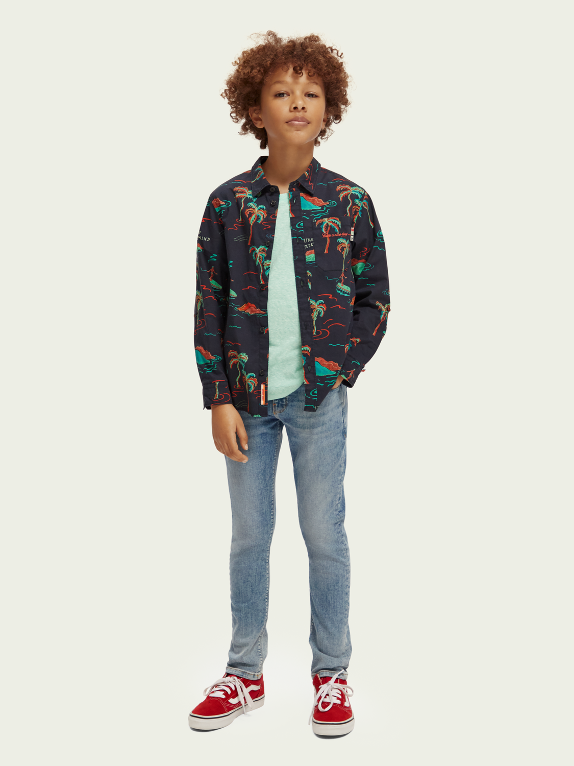 Printed Button-Down Shirt With Sleeve-Adjustment