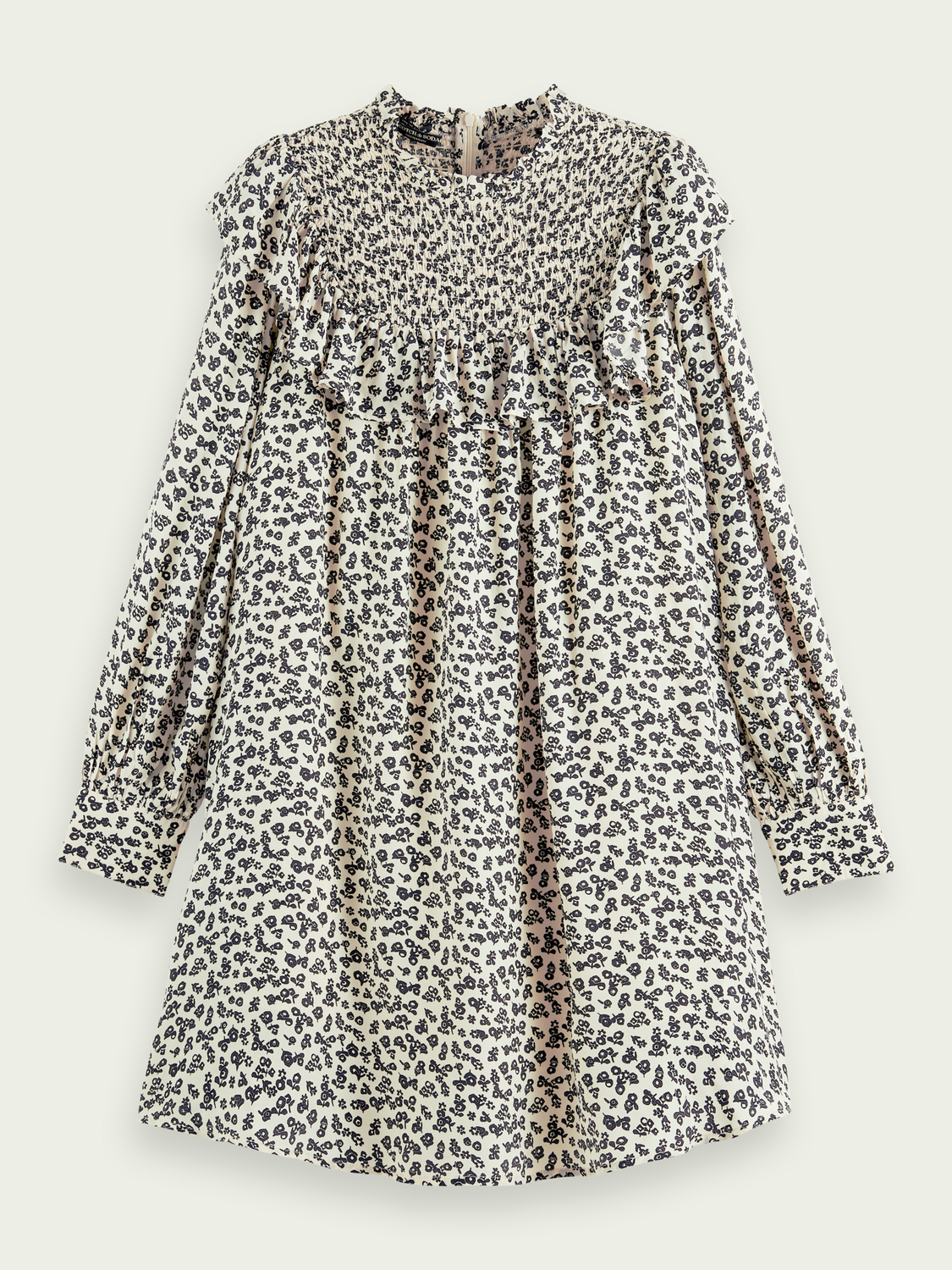 Frilled Long Sleeved Dress With Smocked Collar | scotch & soda outlet