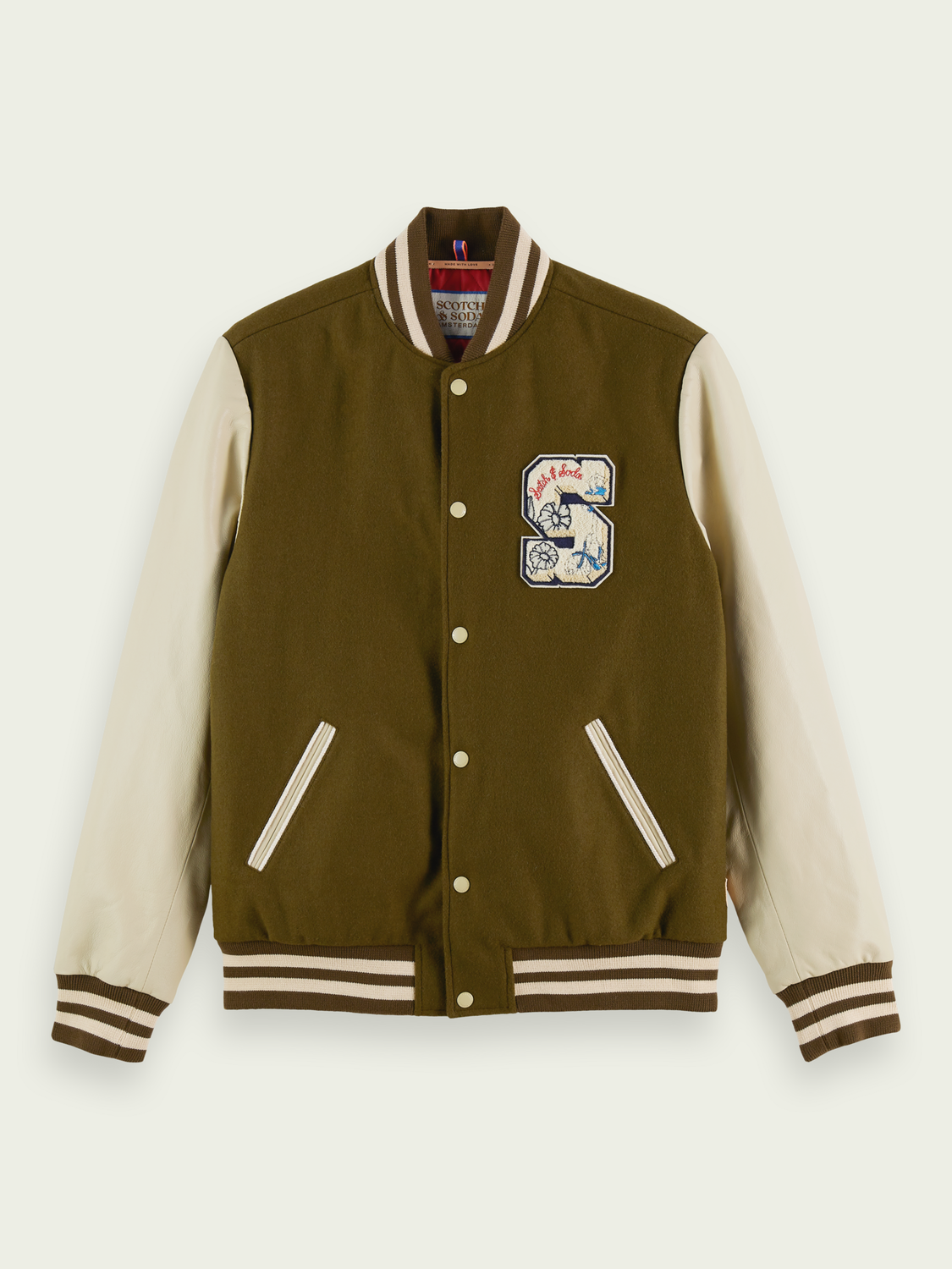 Wool-Blended Leather-Sleeved Varsity Jacket | Scotch And Soda Outlet
