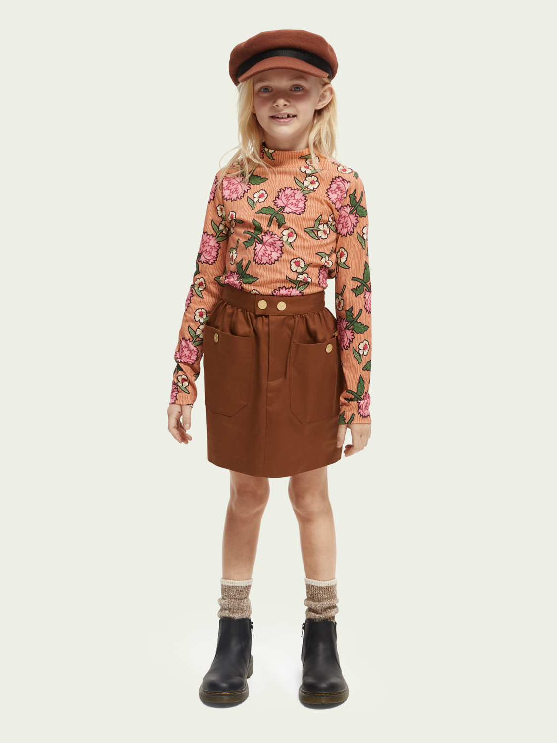 Printed Organic Long-Sleeved Fitted Turtleneck T-Shirt