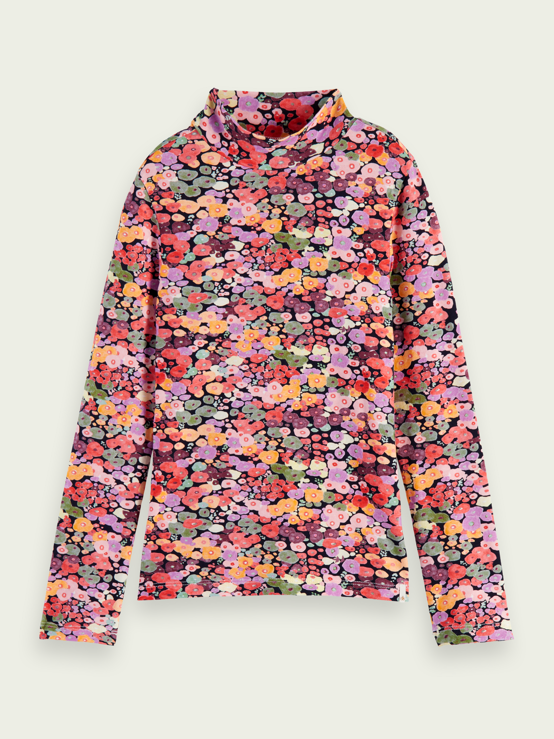 Printed Long-Sleeved Fitted Turtleneck T-Shirt