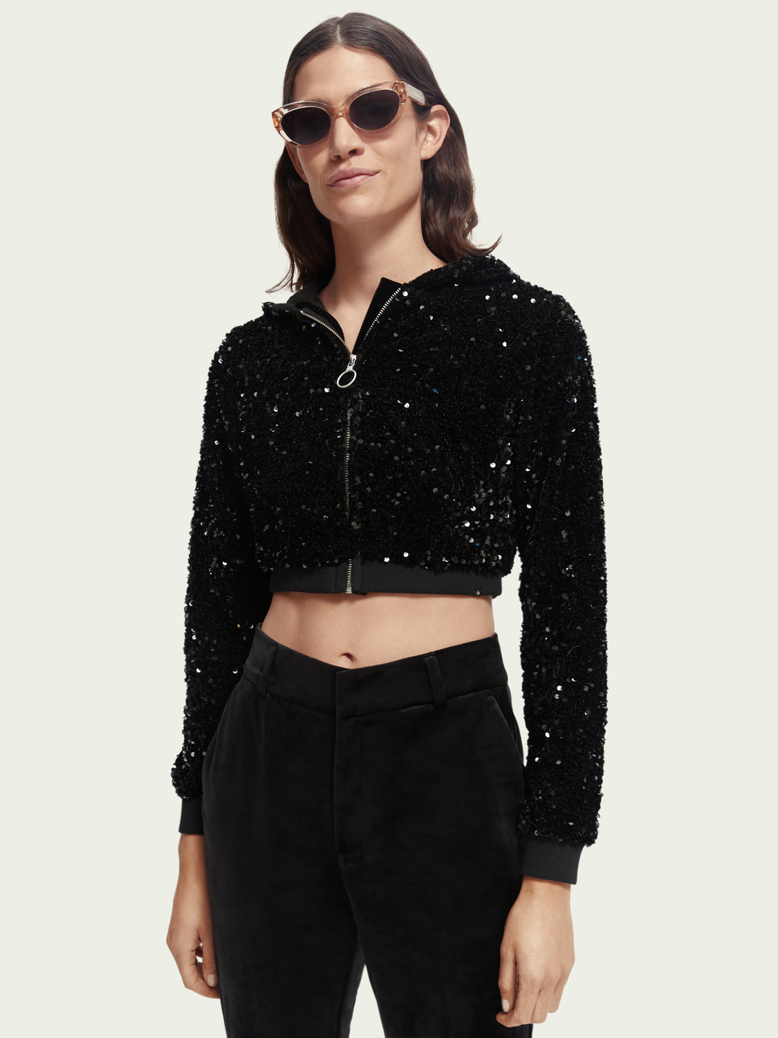 Cropped Sequin Hoodie | scotch & soda outlet