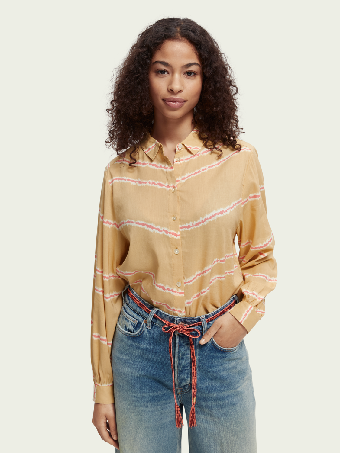 Printed Balloon-Sleeve Shirt