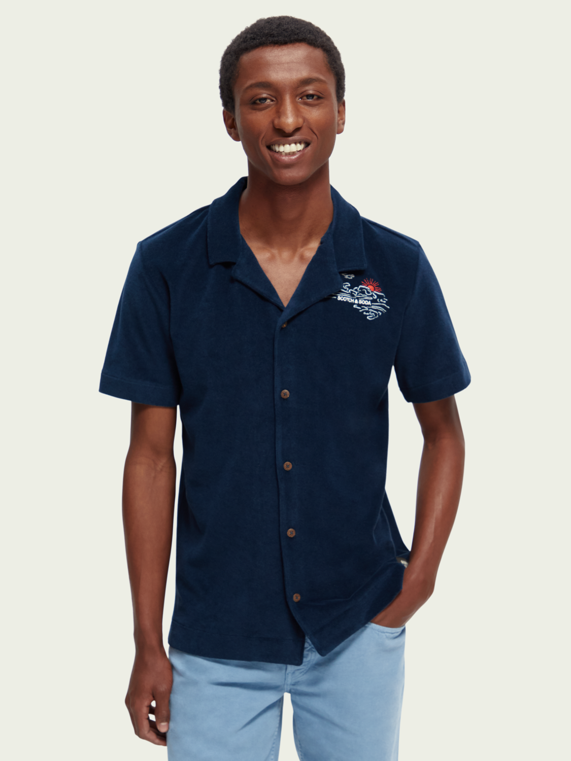 Terry Short-Sleeved Organic Cotton Camp Shirt | Scotch And Soda Outlet