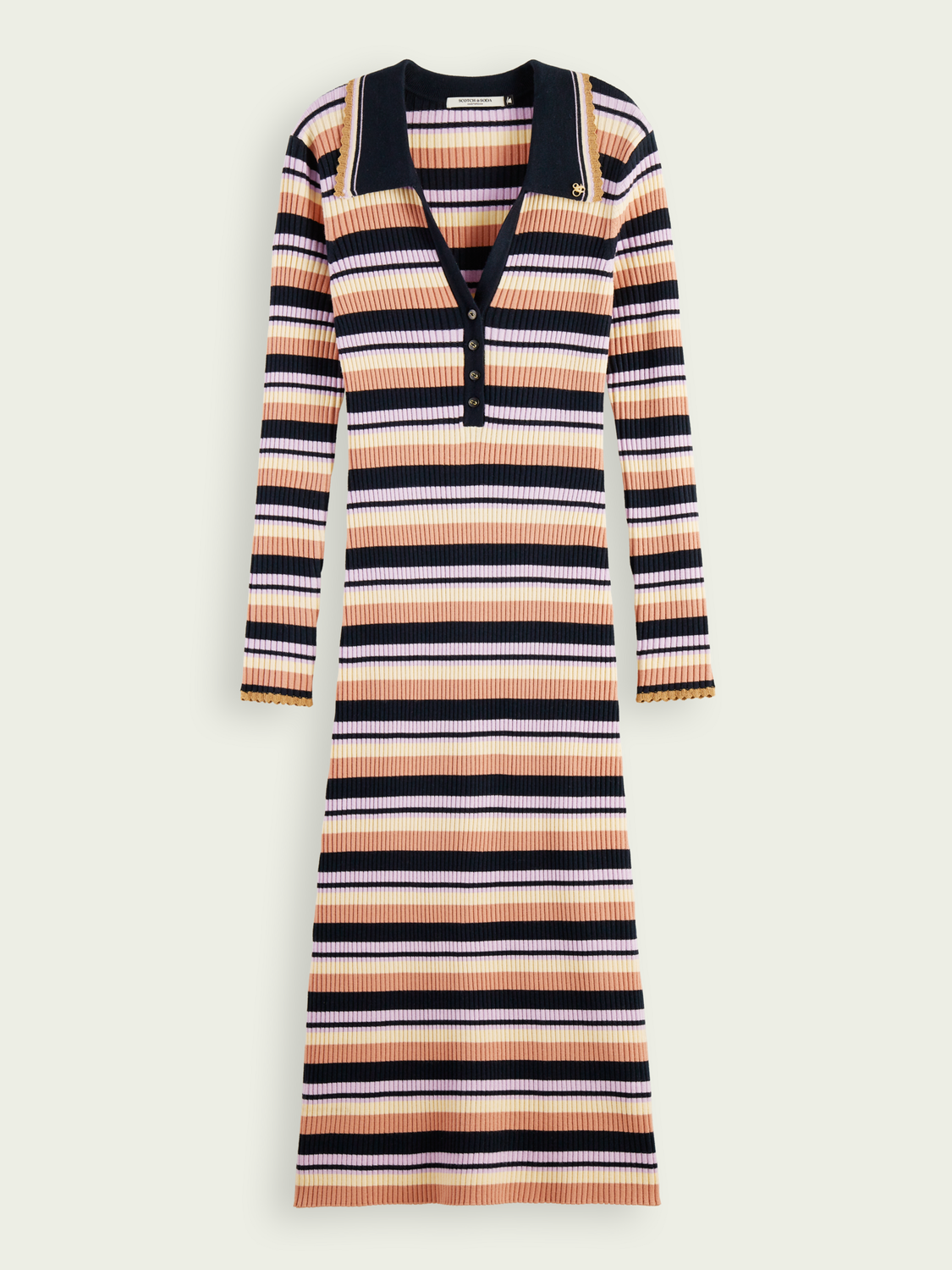 Long-Sleeved Rib Knitted Polo Midi Dress | scotch & soda outlet