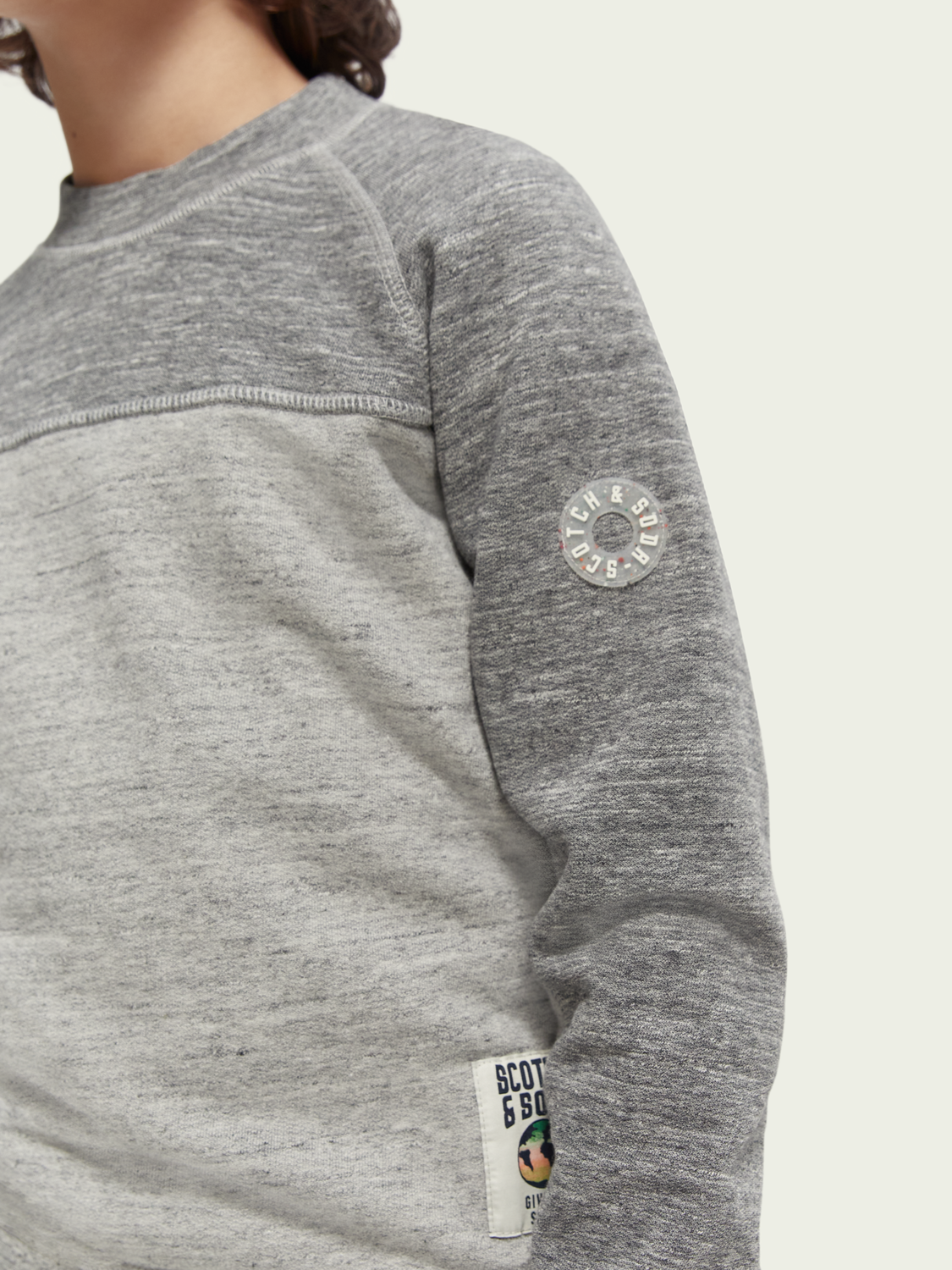 Scotch Soda Outlet | Panelled Melange Crewneck Side-Zip Sweatshirt