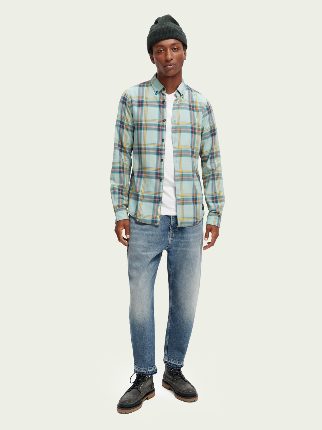 Slim Fit Lightweight Checked Herringbone Shirt | Scotch And Soda Outlet
