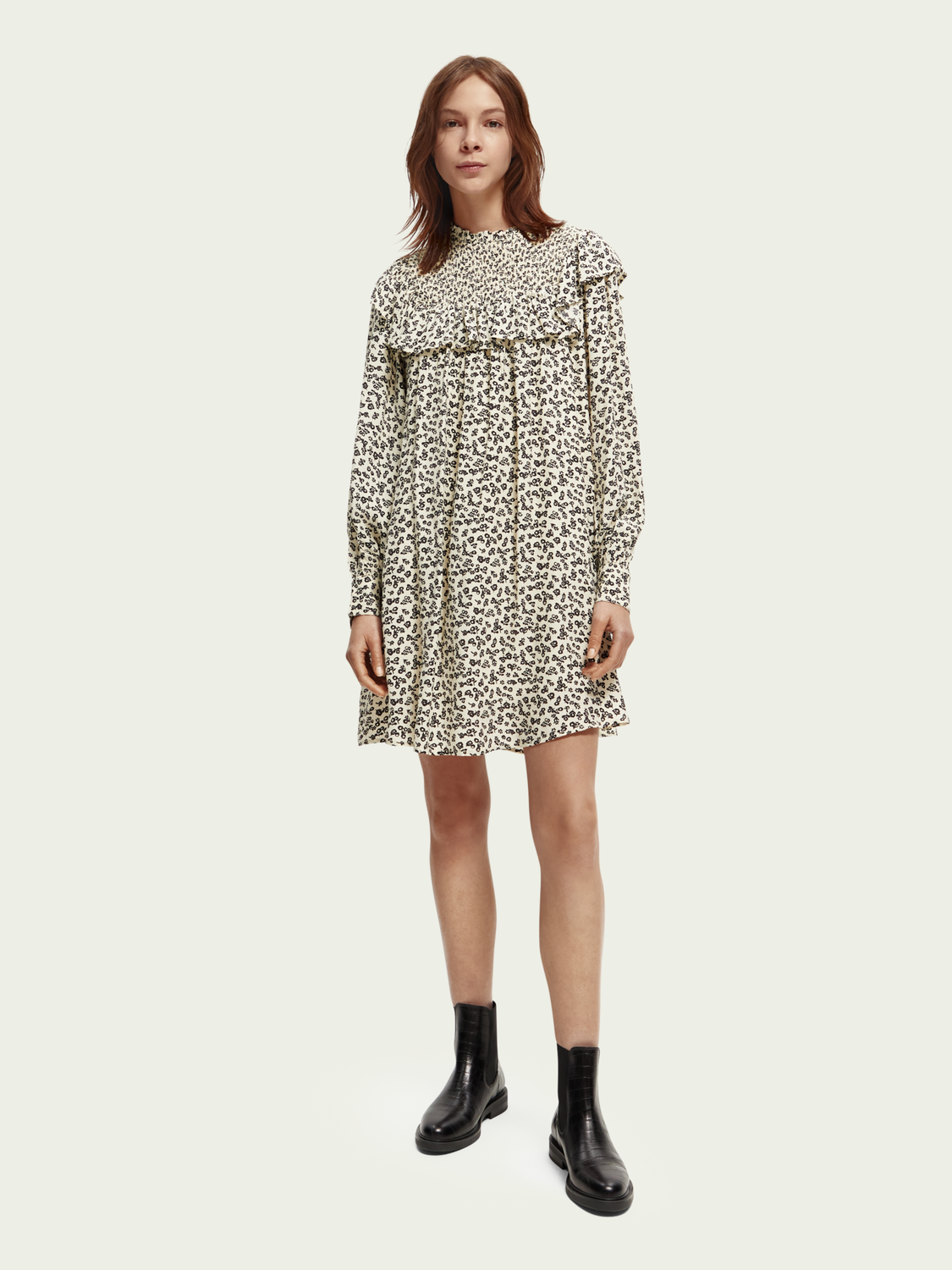 Frilled Long Sleeved Dress With Smocked Collar | scotch & soda outlet