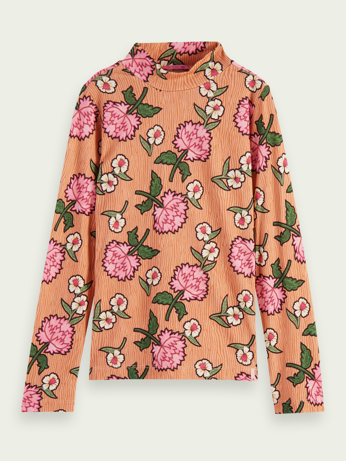 Printed Organic Long-Sleeved Fitted Turtleneck T-Shirt