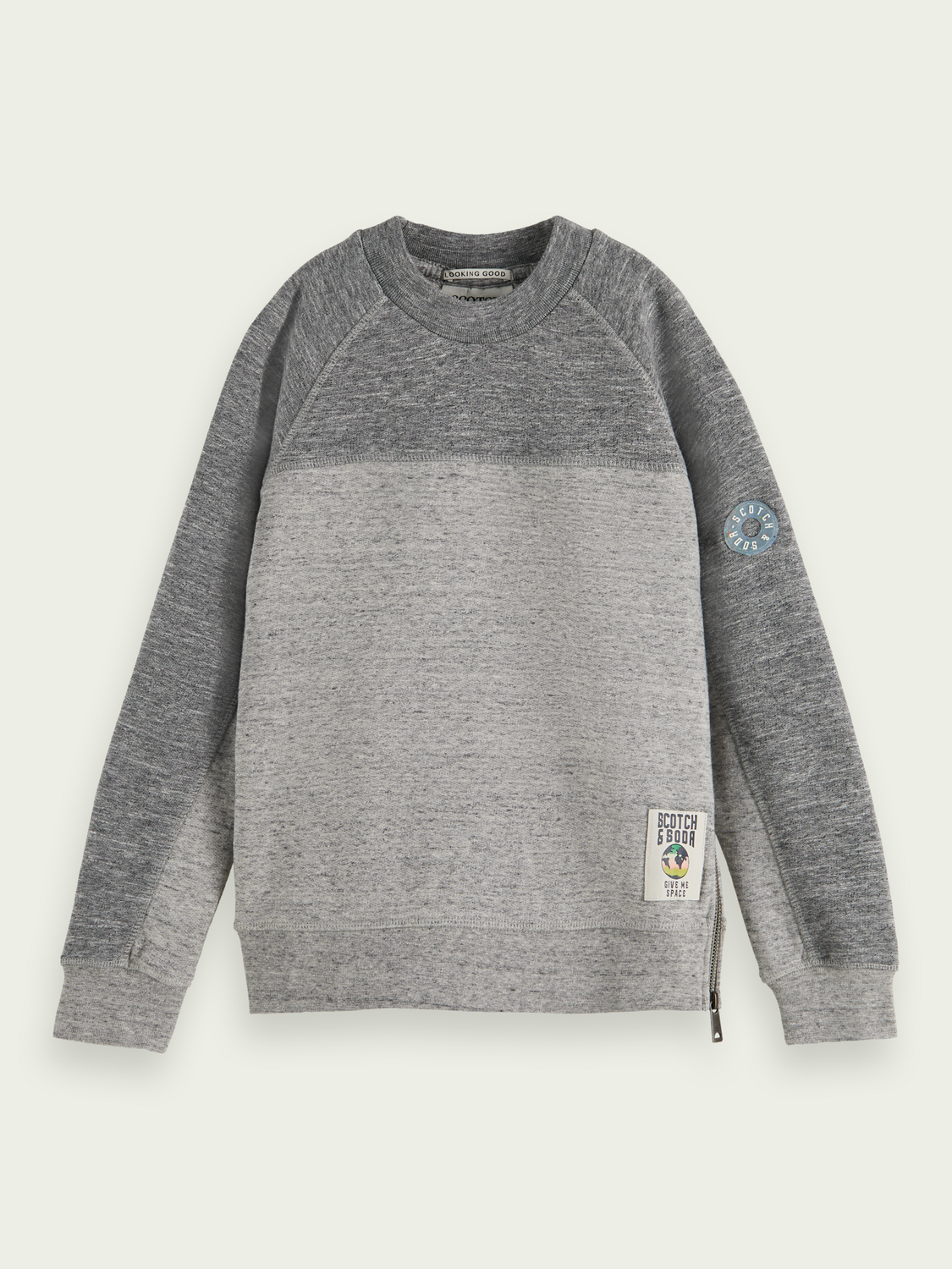 Scotch Soda Outlet | Panelled Melange Crewneck Side-Zip Sweatshirt