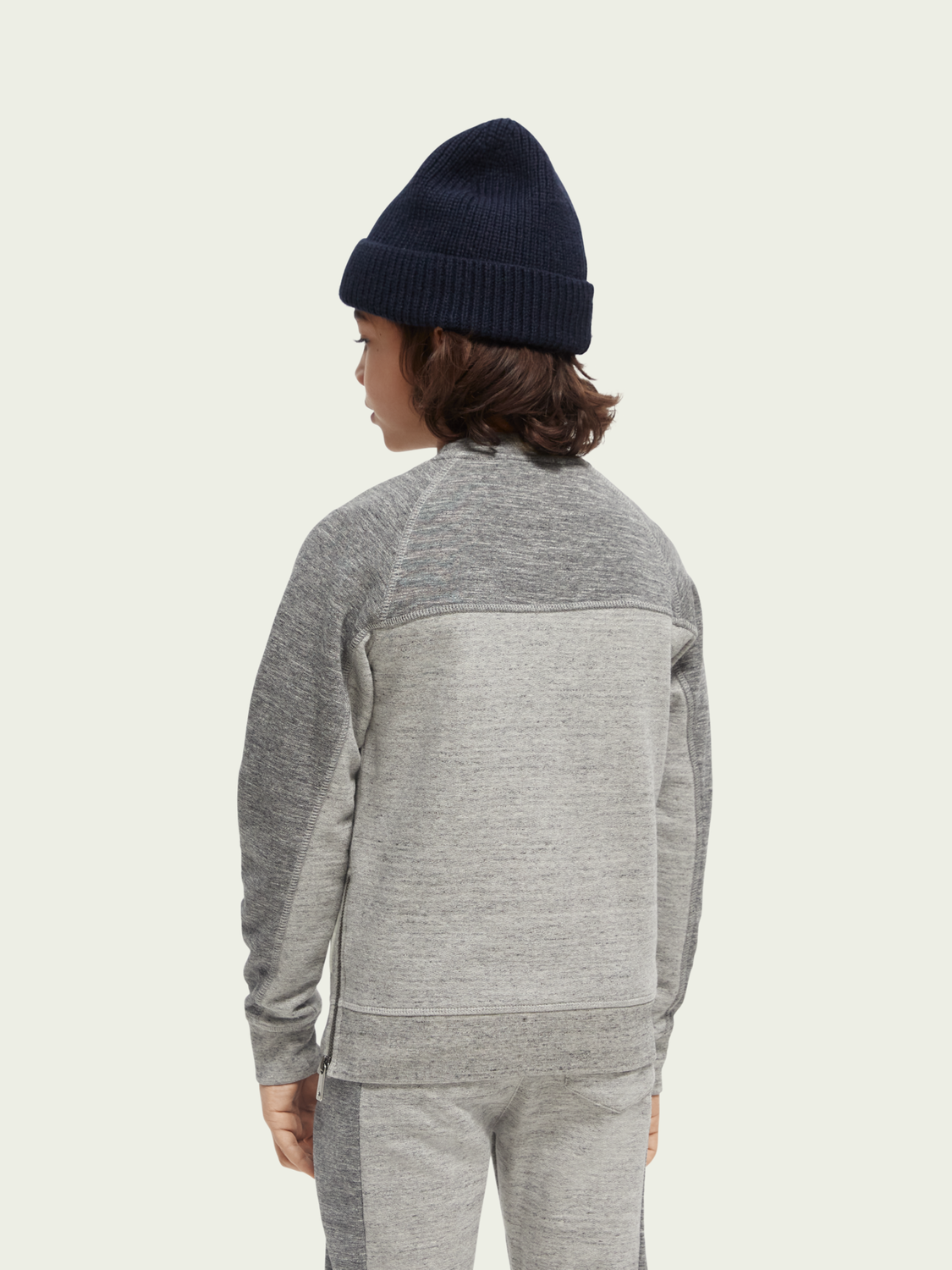 Scotch Soda Outlet | Panelled Melange Crewneck Side-Zip Sweatshirt