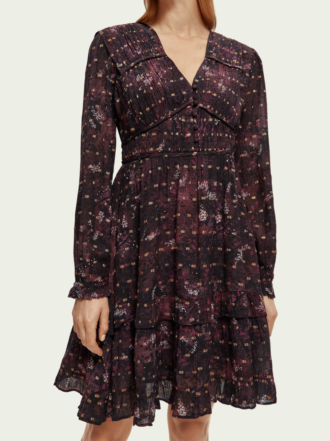 Ruffled Long Sleeved Jacquard Mini Dress | scotch & soda outlet