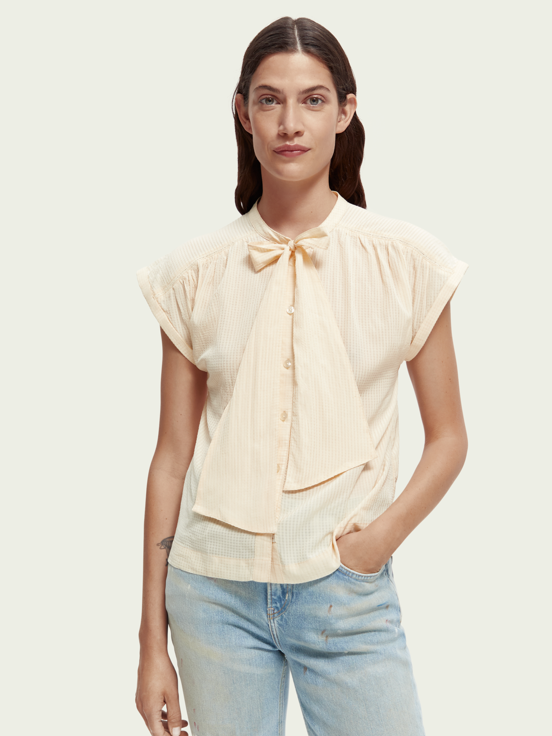 Relaxed-Fit Short-Sleeve Shirt With Tie-Neck | scotch & soda outlet