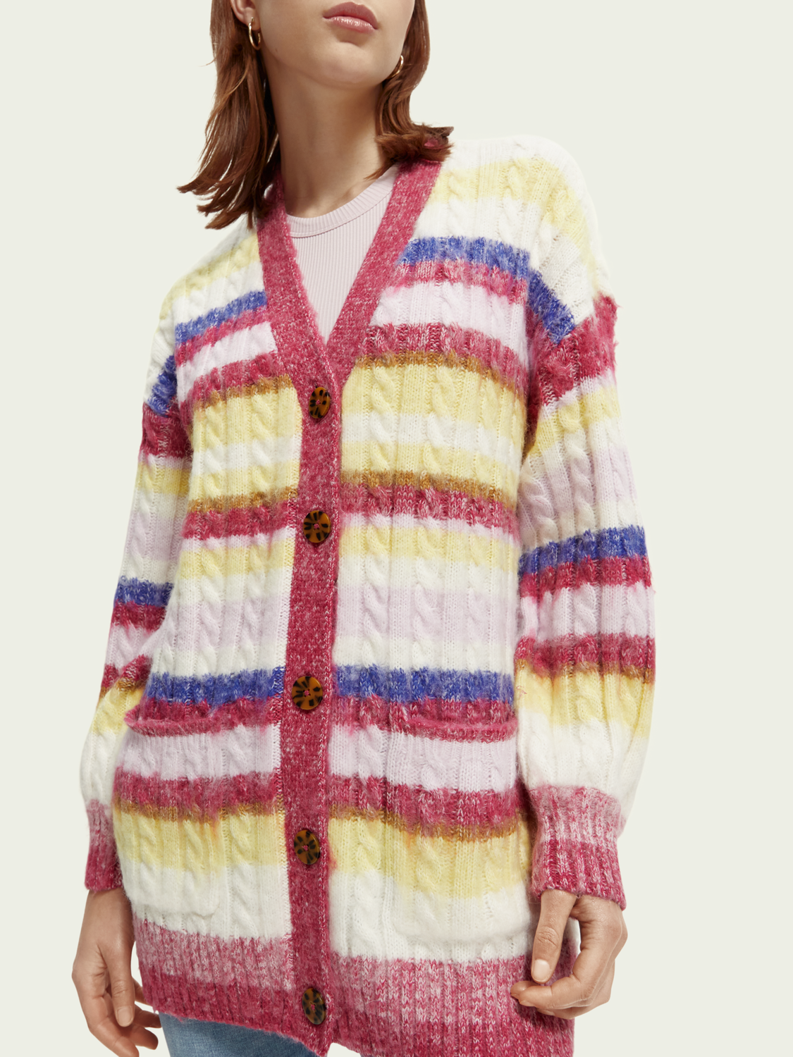 Brushed Mid-Length Striped Cardigan | scotch & soda outlet