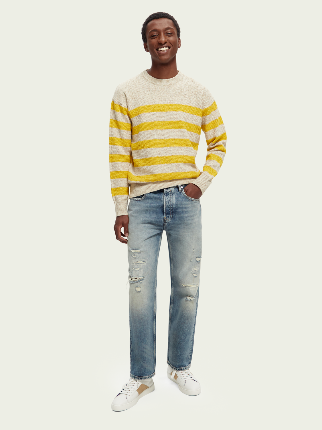 Relaxed Fit Structured Striped Sweater | Scotch And Soda Outlet