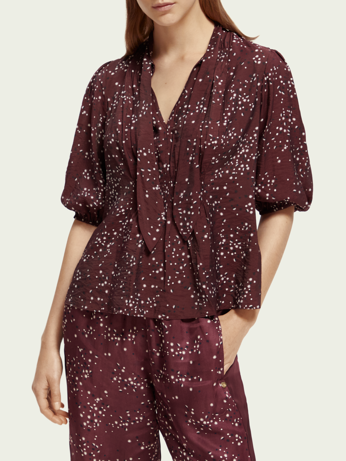 Puffed Sleeve Smocked Top | scotch & soda outlet