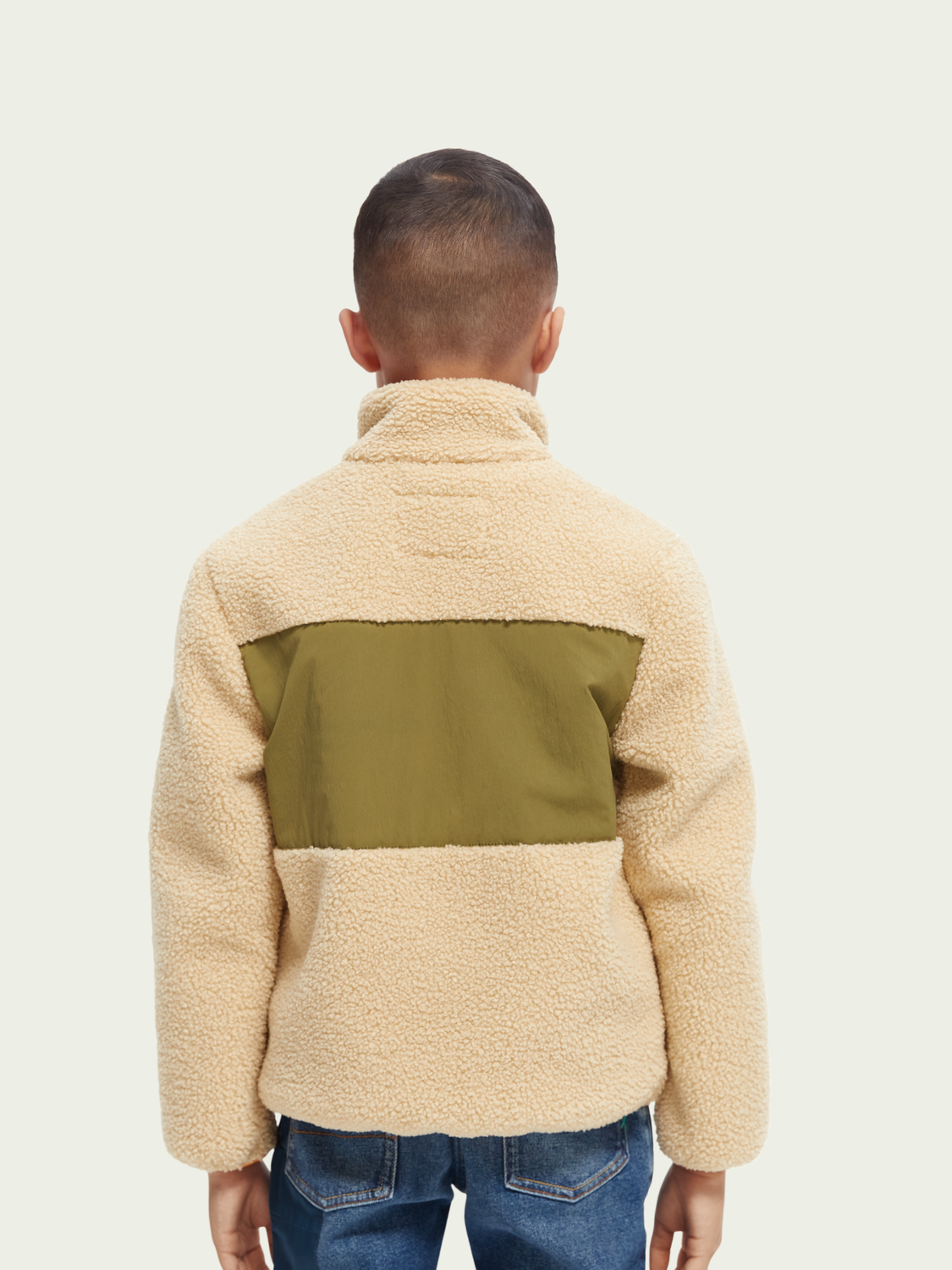 Contrast Panelled Zip-Through Teddy Jacket