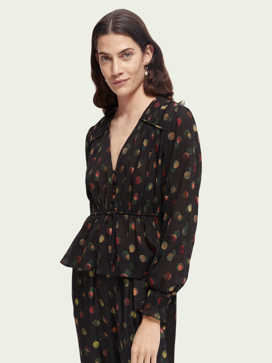 Printed Peplum V-Neck Shirt | scotch & soda outlet