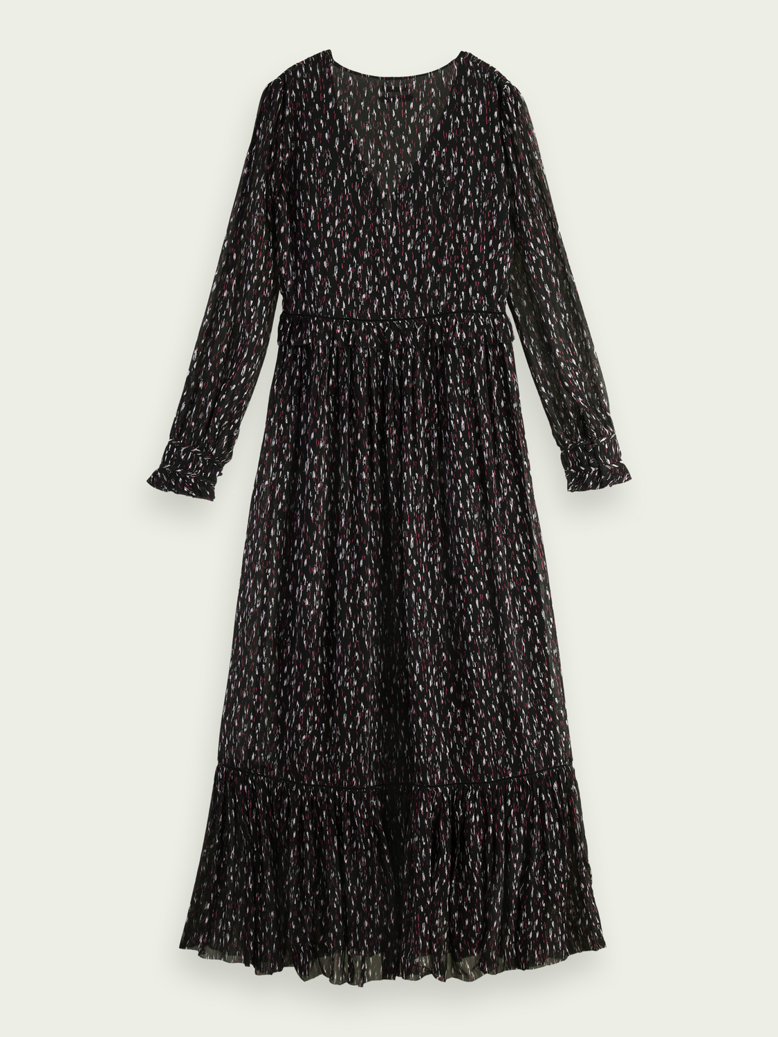 Long-Sleeved Tiered V-Neck Maxi Dress | scotch & soda outlet