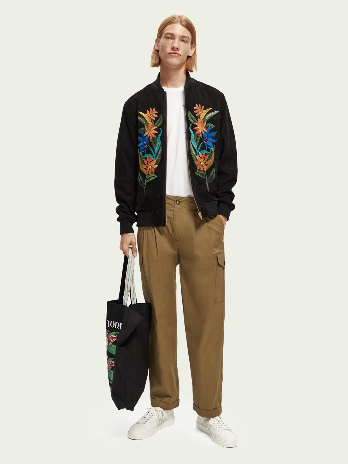 Embroidered Suede Bomber Jacket | Scotch And Soda Outlet