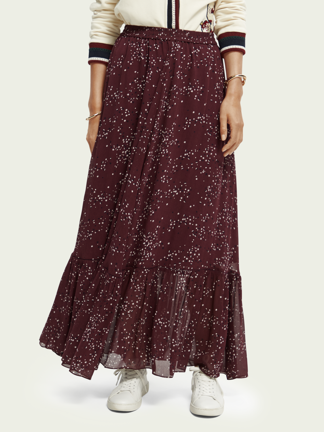 Tiered Printed Chiffon Maxi Skirt | scotch & soda outlet