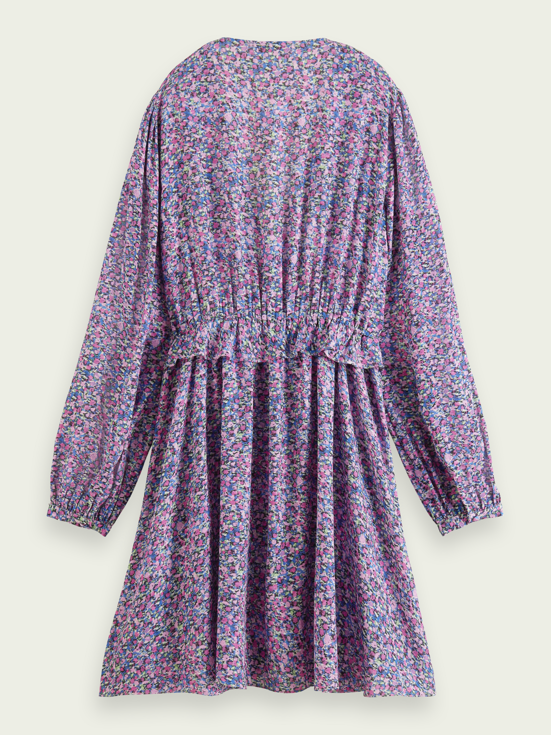 Long-Sleeved Printed V-Neck Mini Dress