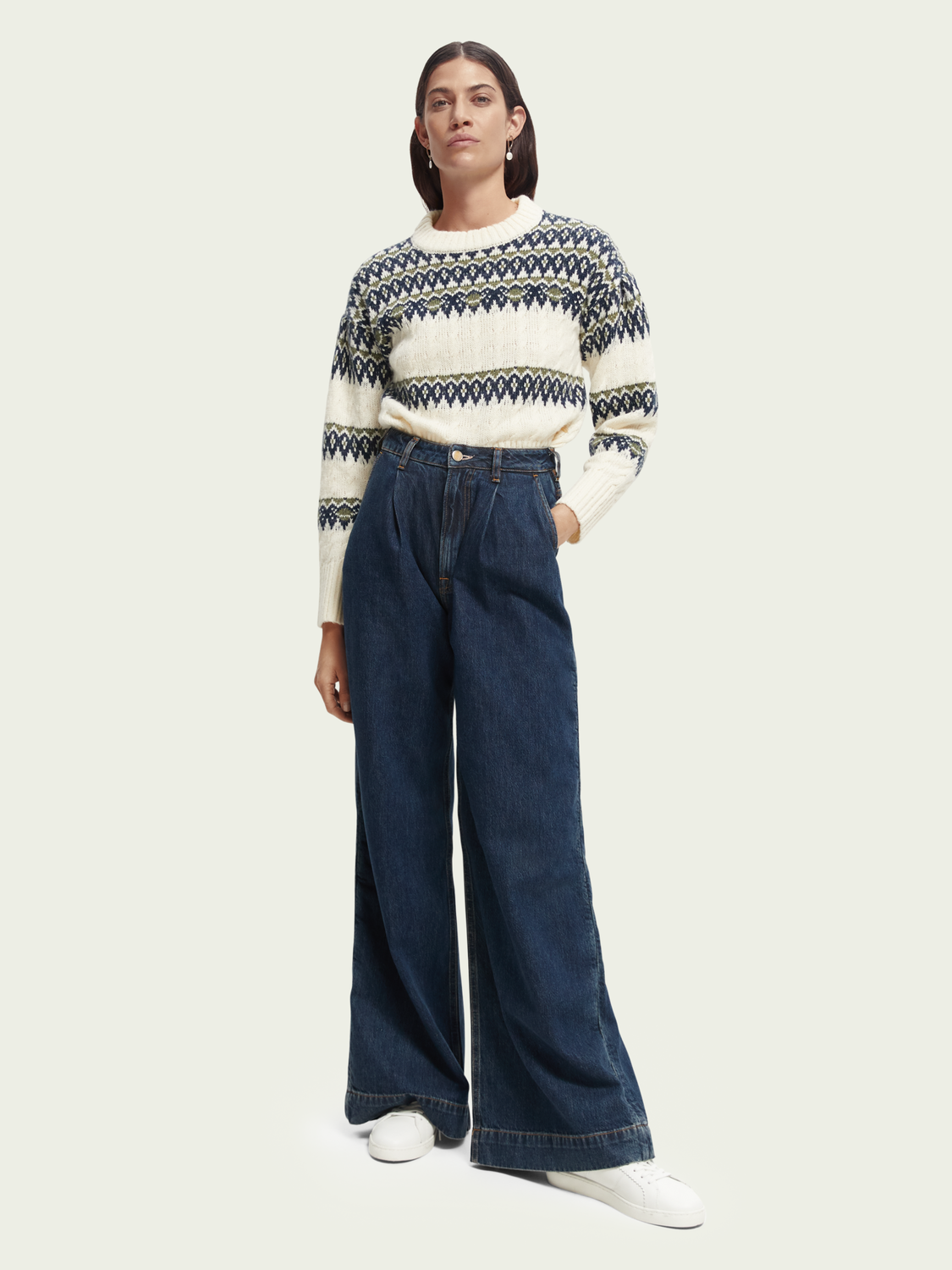 Cable Knit Fair Isle Sweater | scotch & soda outlet