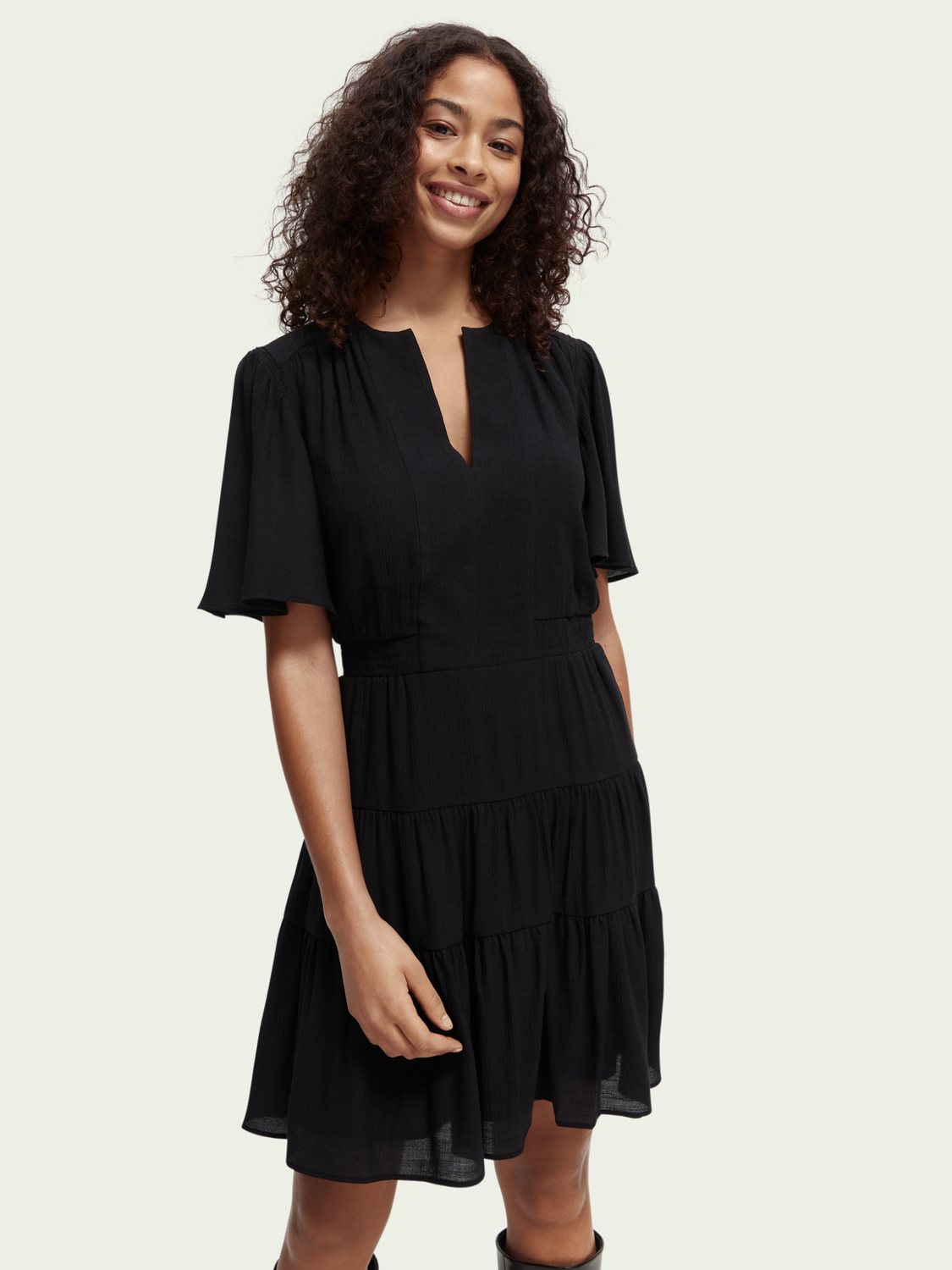 Panelled Gathering Midi-Dress | scotch & soda outlet