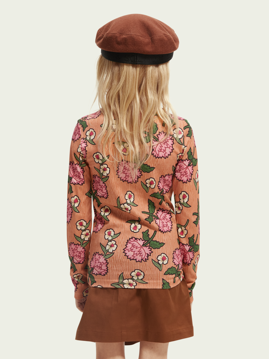 Printed Organic Long-Sleeved Fitted Turtleneck T-Shirt