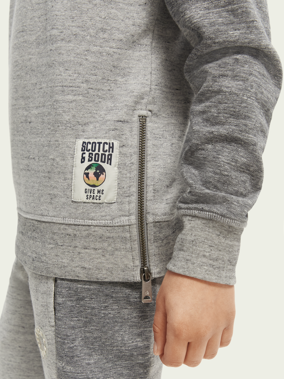 Scotch Soda Outlet | Panelled Melange Crewneck Side-Zip Sweatshirt