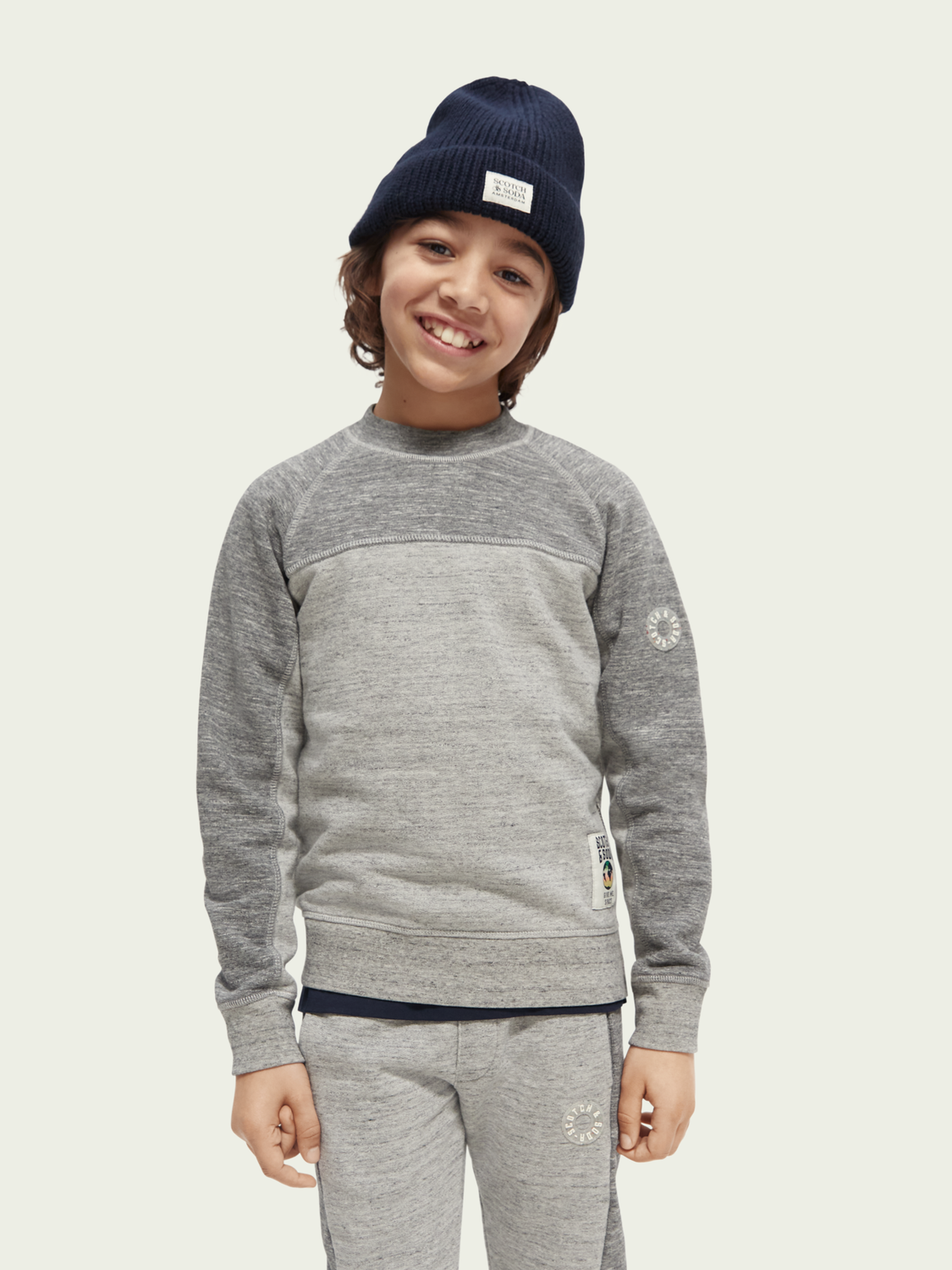 Scotch Soda Outlet | Panelled Melange Crewneck Side-Zip Sweatshirt