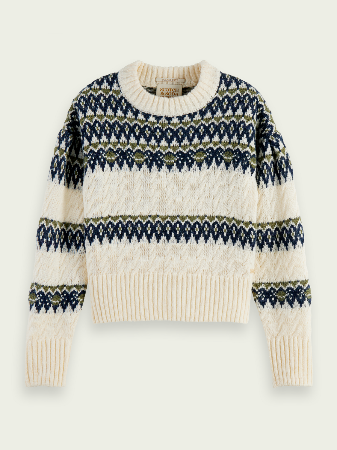 Cable Knit Fair Isle Sweater | scotch & soda outlet