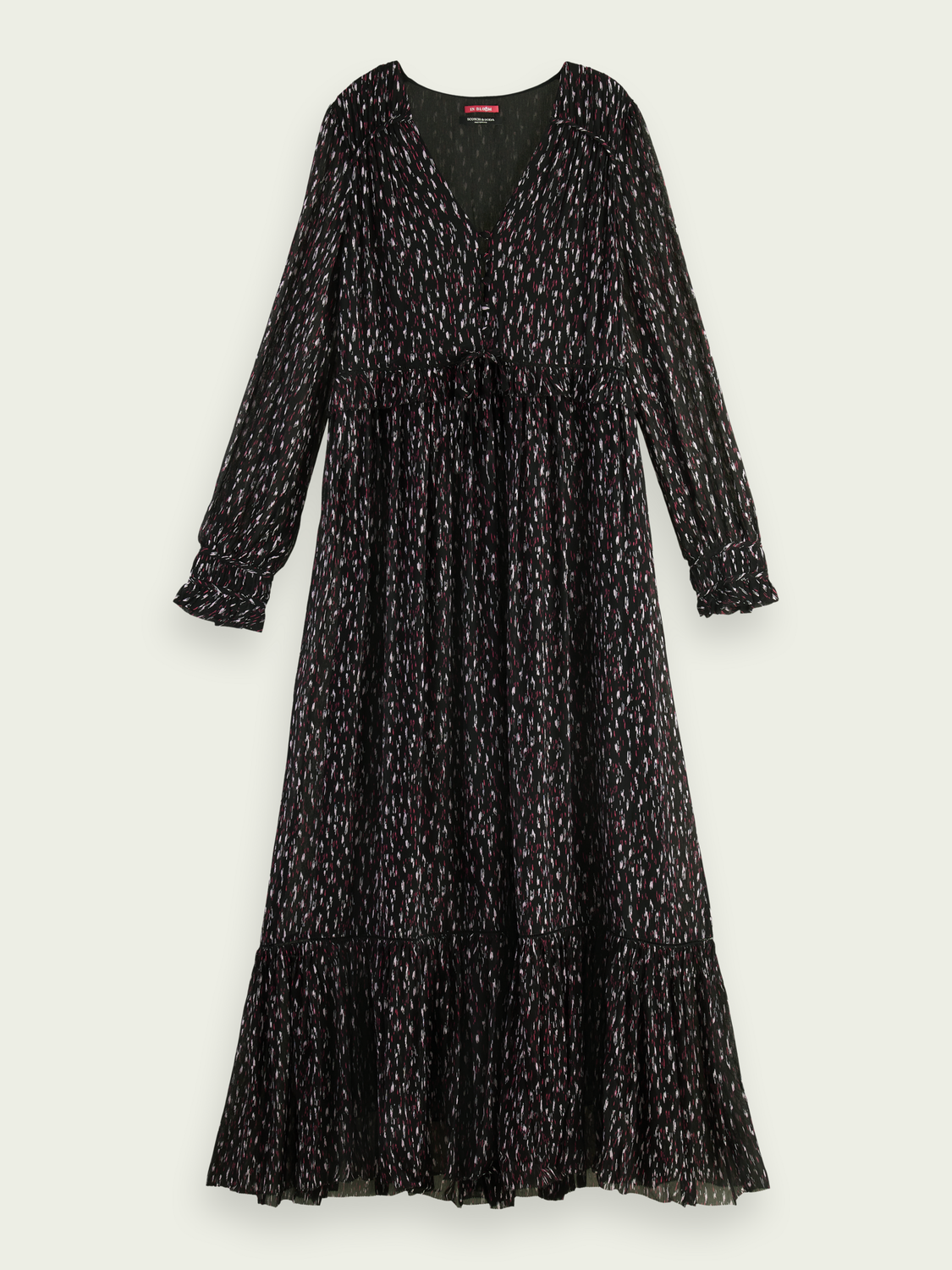 Long-Sleeved Tiered V-Neck Maxi Dress | scotch & soda outlet