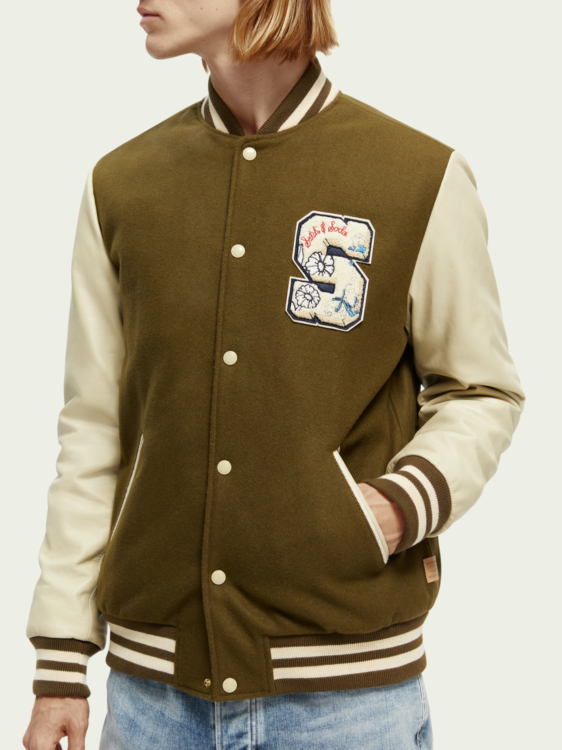 Wool-Blended Leather-Sleeved Varsity Jacket | Scotch And Soda Outlet
