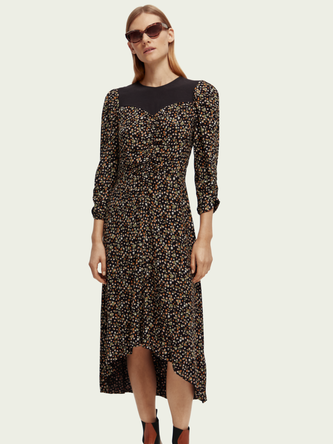Dress With Gathers And Hi Low Hem | scotch & soda outlet