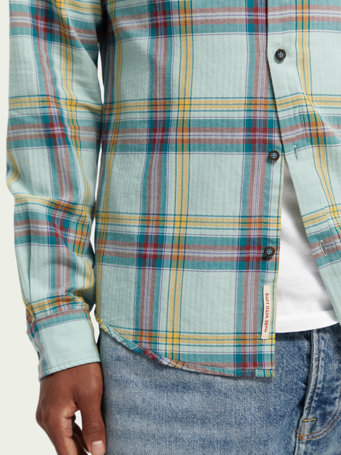Slim Fit Lightweight Checked Herringbone Shirt | Scotch And Soda Outlet