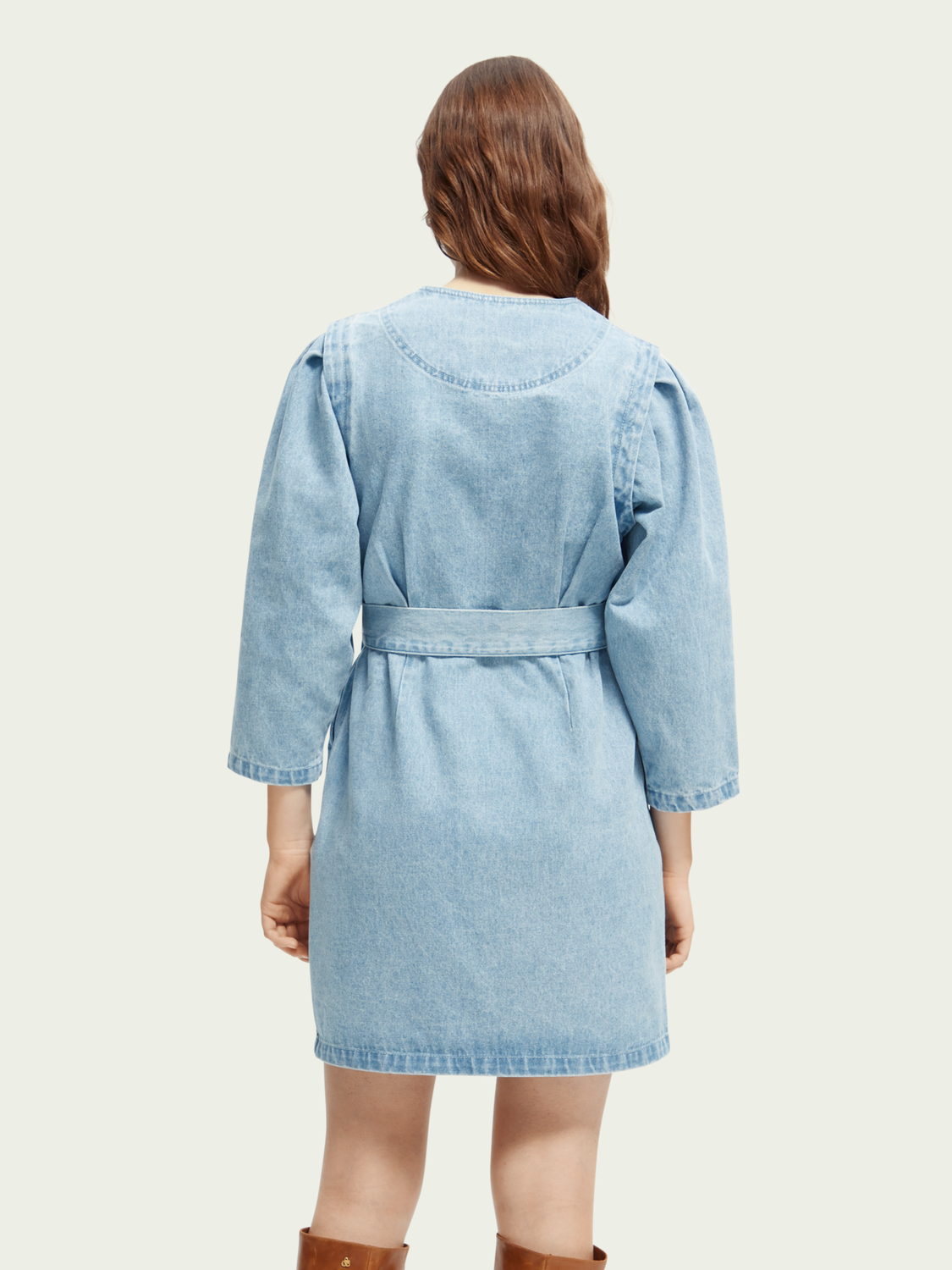 V-Neck Belted Denim Mini Dress | scotch & soda outlet