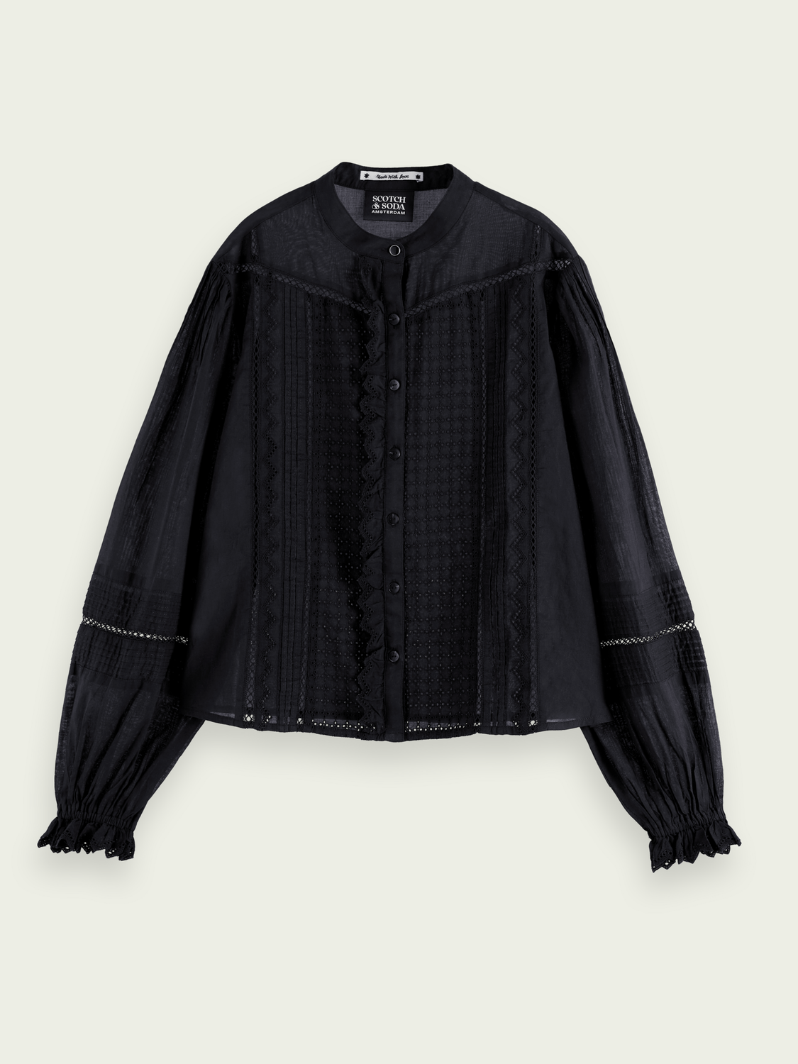 Long-Sleeved Organic Cotton Broderie Shirt | scotch & soda outlet